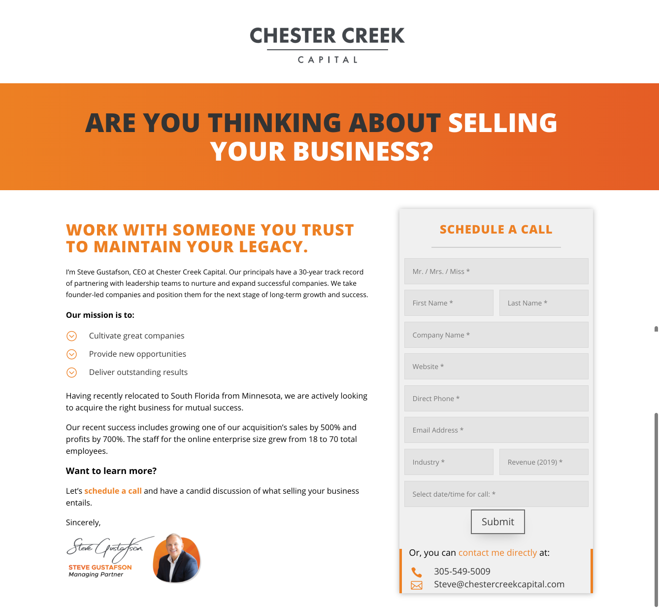 Chester Creek Capital Landing Page